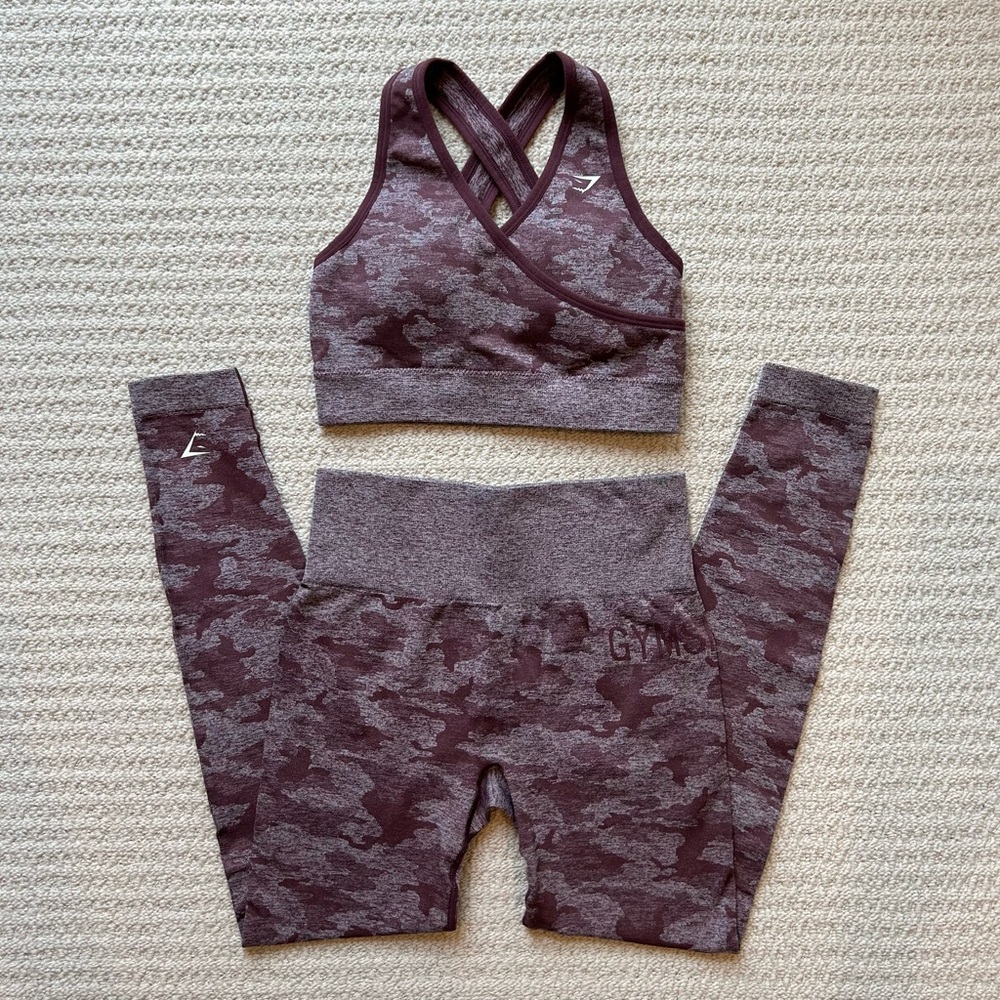 Gymshark Camo Leggings and Sports Bra Set - Purple